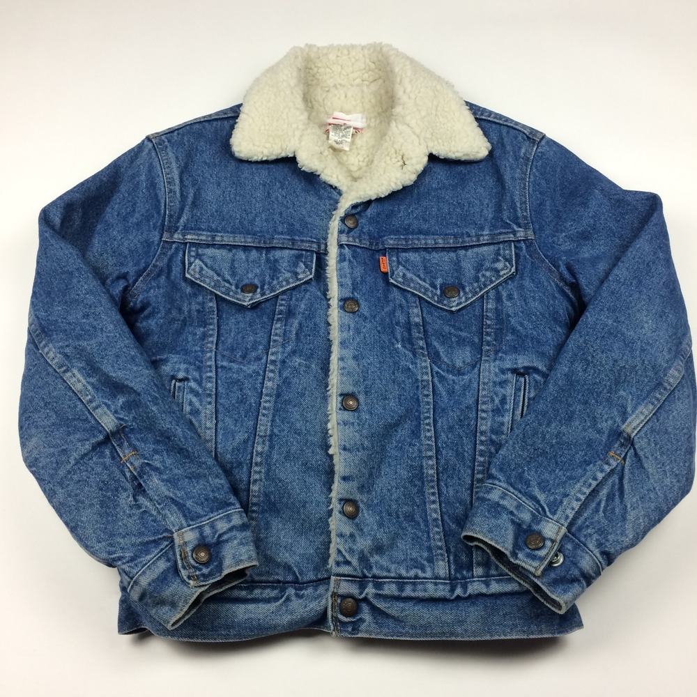 Vintage Levis Sherpa Lined Denim Trucker Jacket Blue Mens 34 Made In USA Snaps